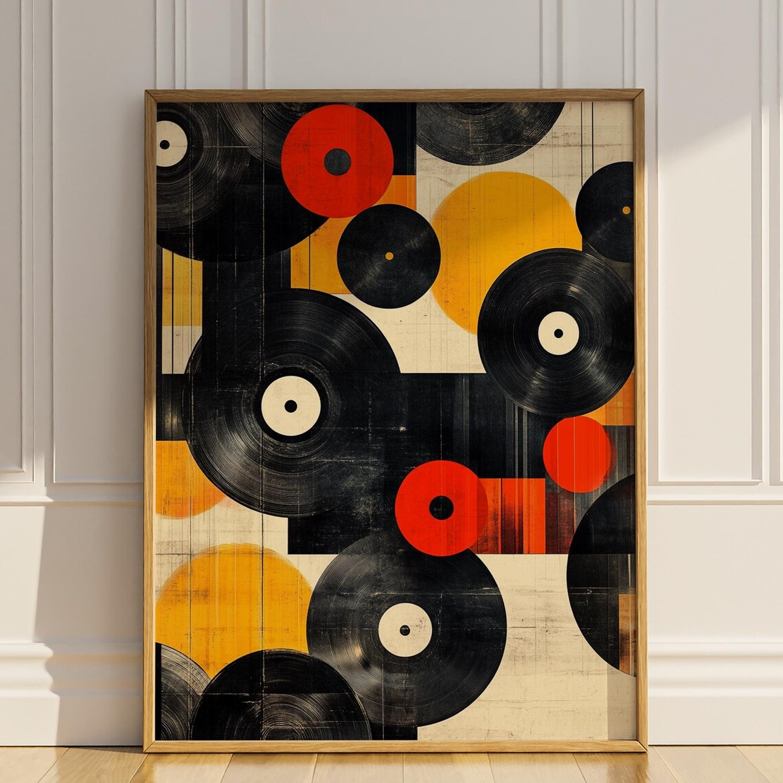 Abstract Vinyl Records Mid Century Retro Music Room Geometric Poster