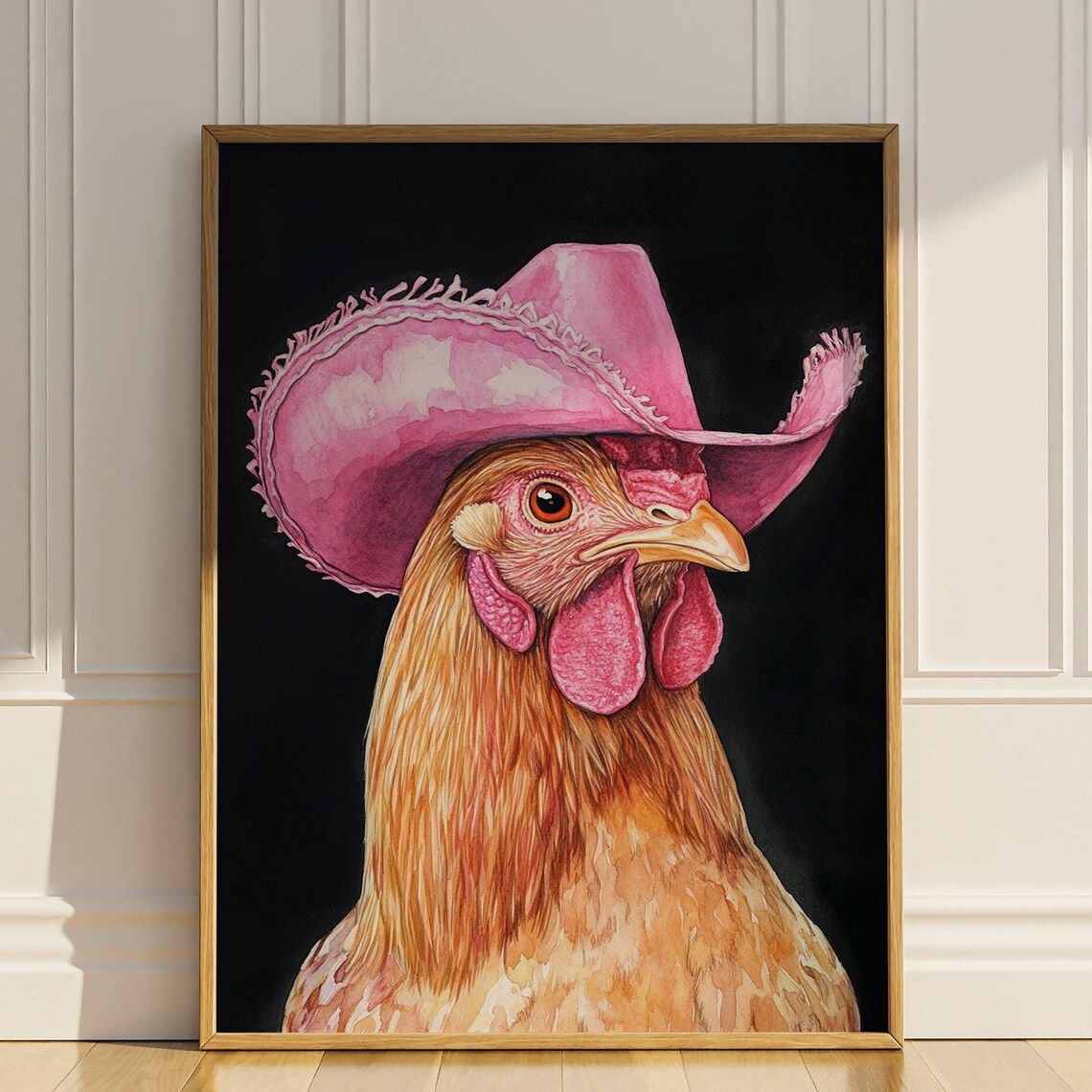 Chicken Cowboy Hat Western Farmhouse Wall Art Print
