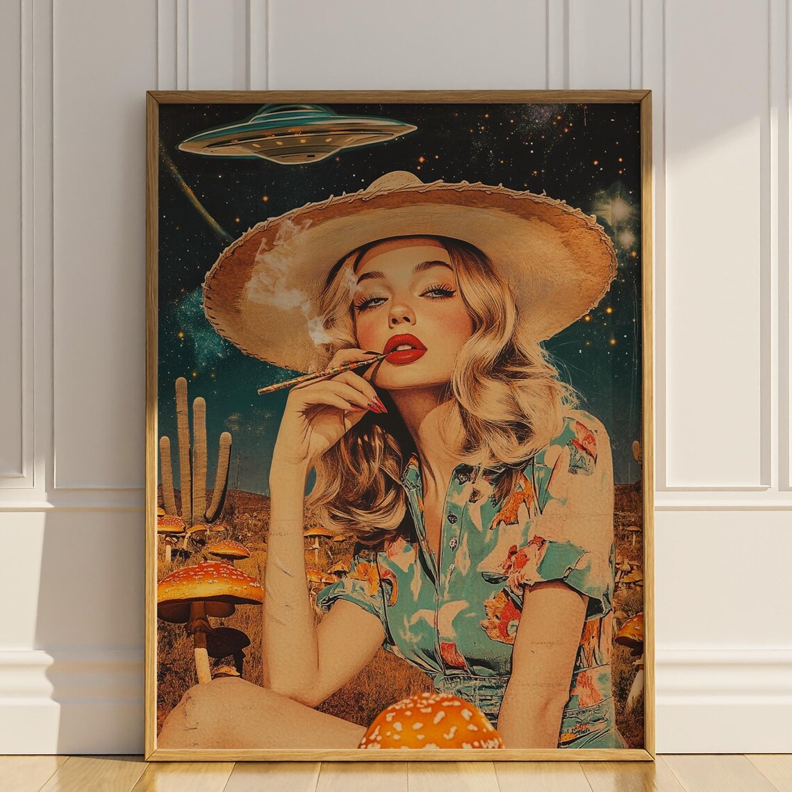 Psychedelic Vintage Cowgirl Mushrooms Western Poster