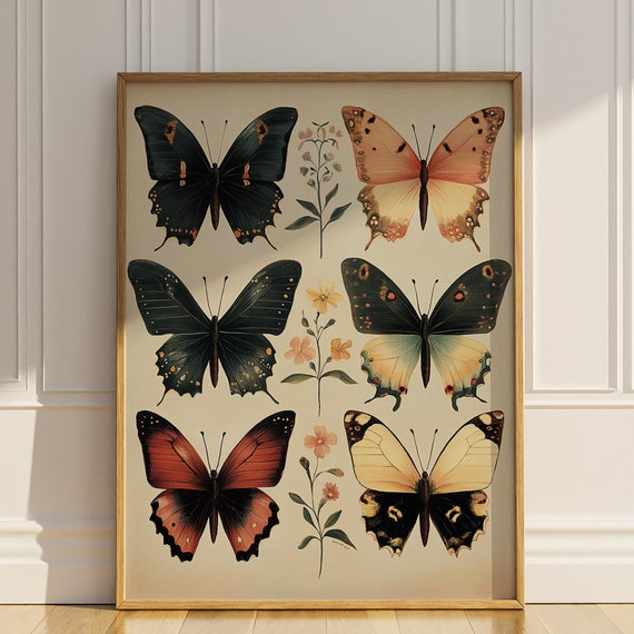 Butterfly Wildflower Wall Art Botanical Floral Artwork Artful Trendy Birth Flower Vintage Wall Decor Gift