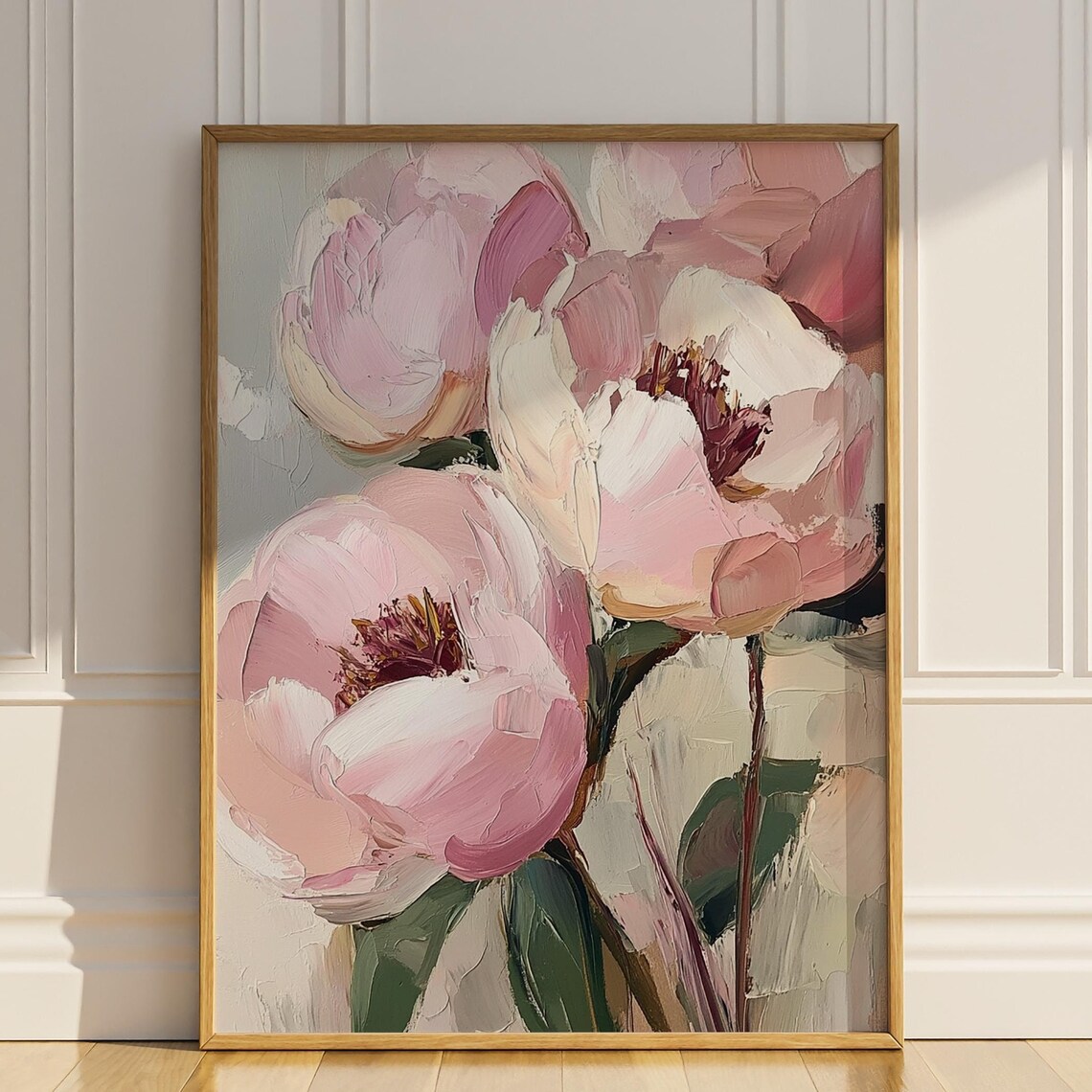 Soft Pink Peonies Loose Brushstroke Oil Floral Painting Garden Poster