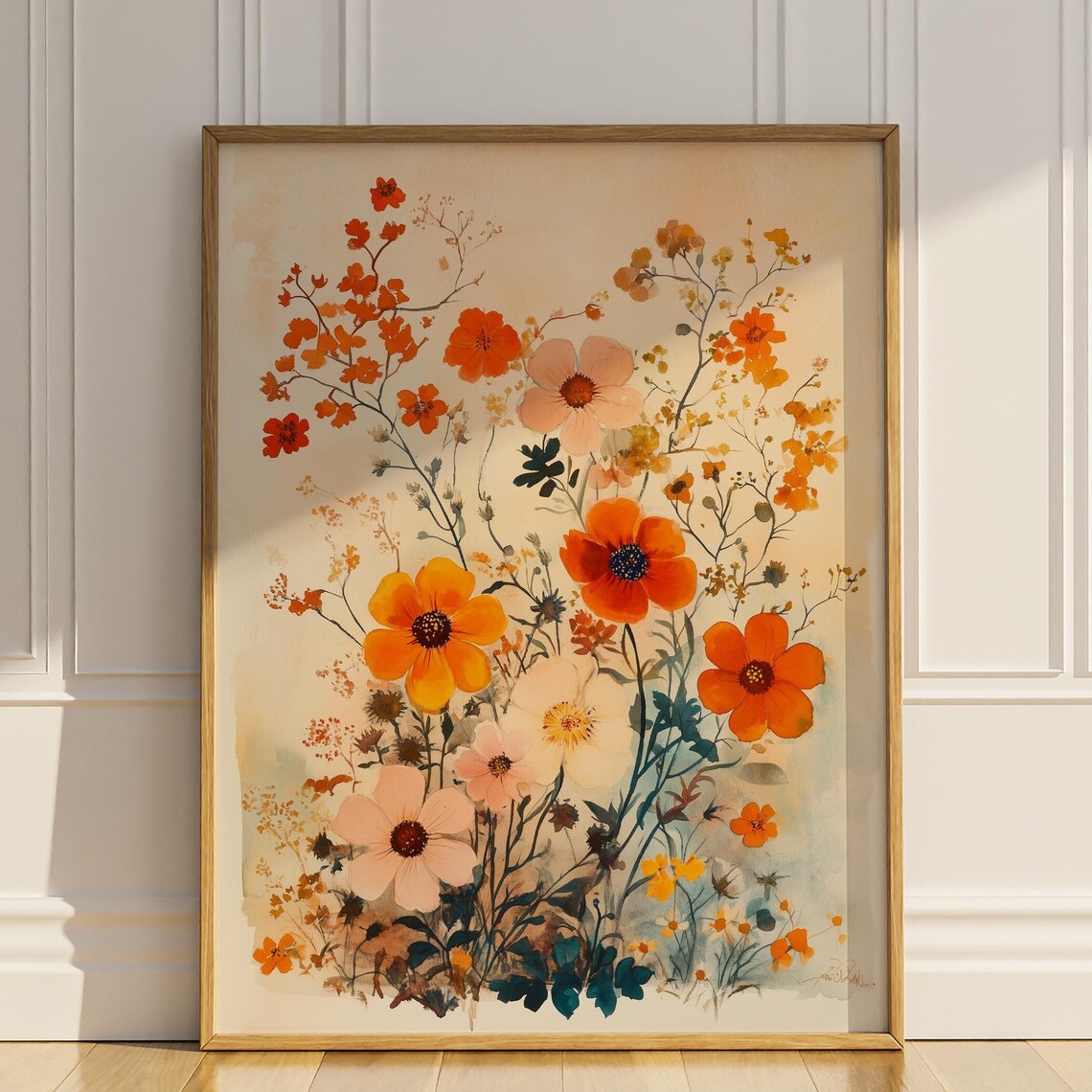 Autumn Wildflower Garden Watercolor Warm Botanical Wall Poster