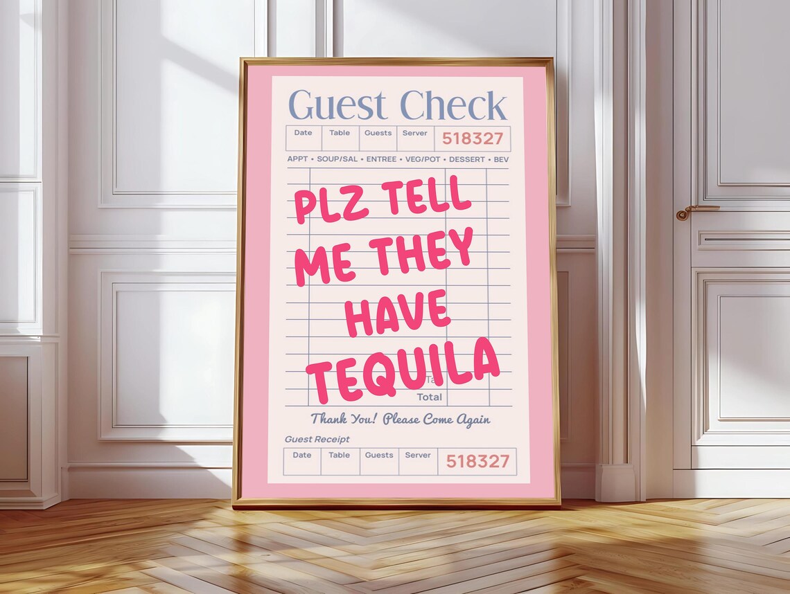 Guest Check Bar Cart Art, Tequila Trendy Retro Print