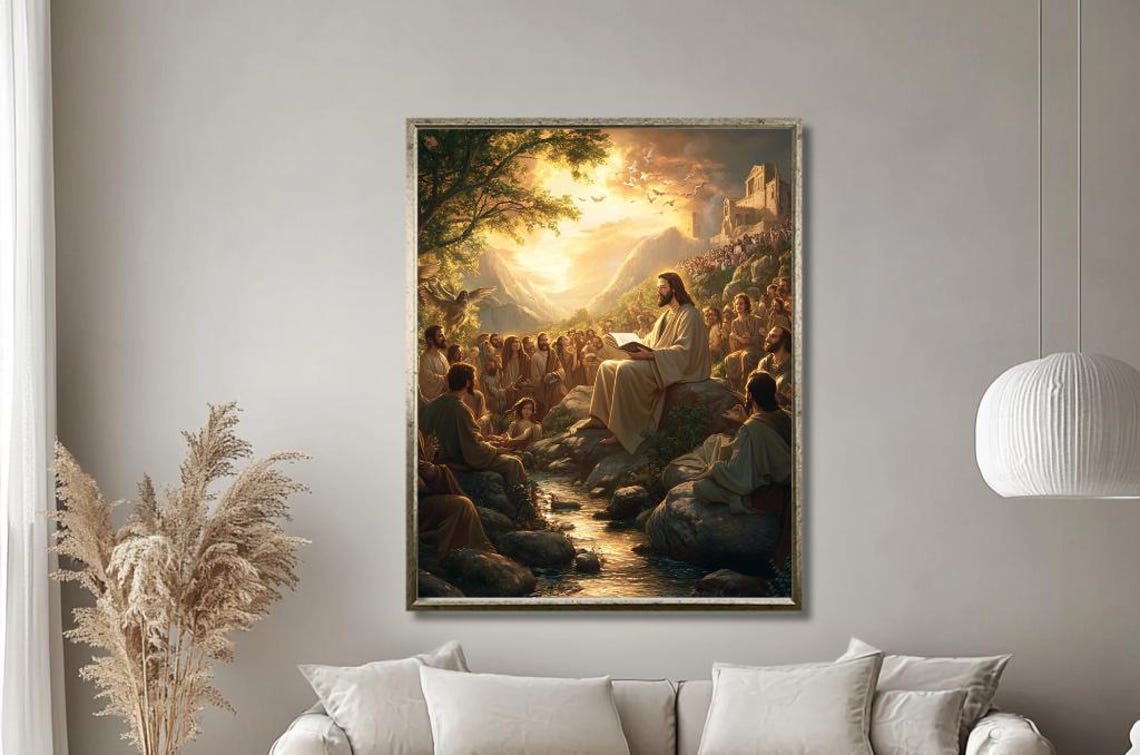 Jesus Christ Sermon on the Mount Teaching Crowd Religious Poster - Image 3