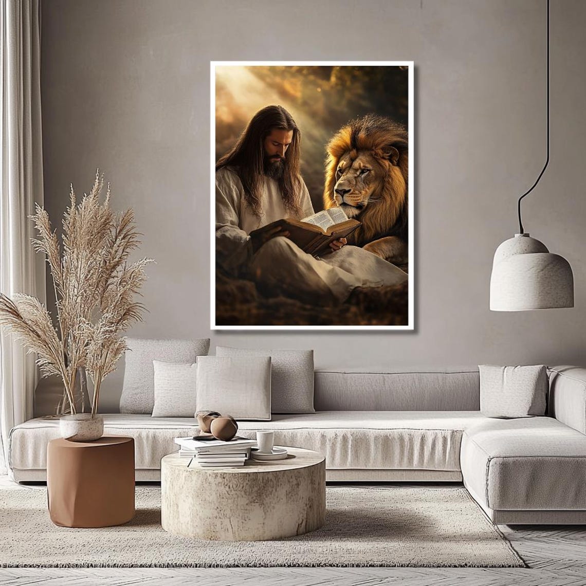 Lion And Scripture Wall Art Religious Spiritual Print Christian Faith Biblical Wall Decor - Image 3