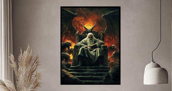 Dark Fantasy Throne Art Mysterious Wizard In Shadowy Realm Monochrome Epic Wall Decor For Fantasy And Gothic Interiors