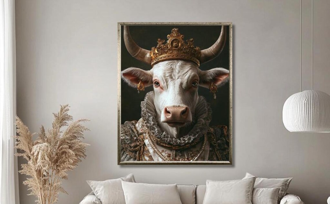 Majestic White Cow Wearing Golden Crown Baroque Royal Poster