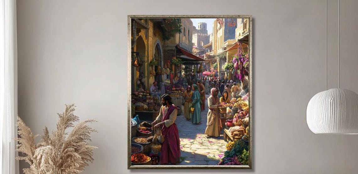 Middle Eastern Bazaar Street Market in an Ancient Stone City Poster