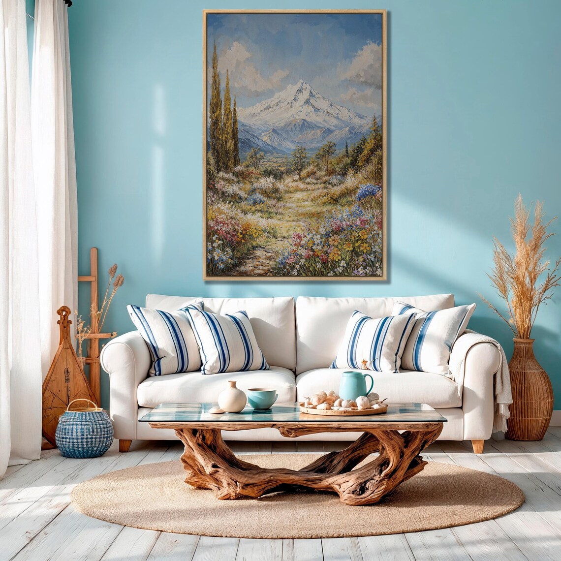 Snow Capped Mountain Path Through Colorful Wildflower Meadow Poster - Image 4
