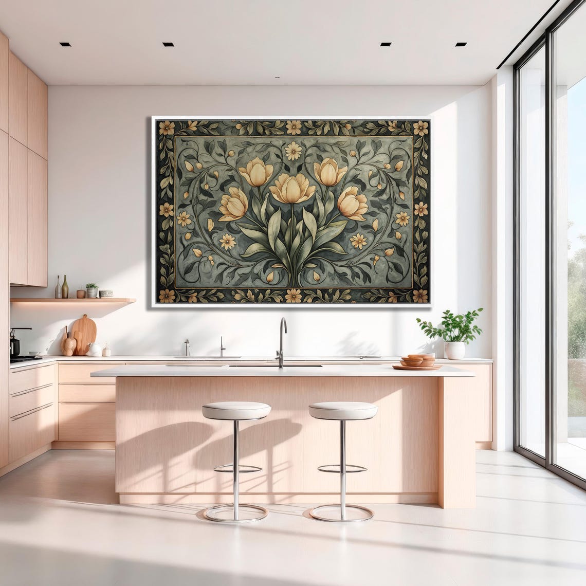 Golden Tulips On Sage Tapestry Style Vintage Botanical Poster - Image 3