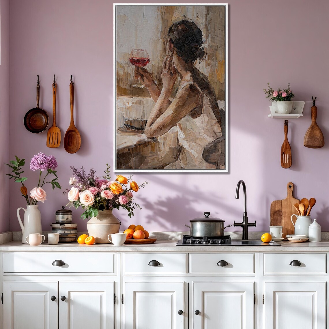 Impressionist Woman Holding Red Wine Glass Oil Painting Poster - Image 2