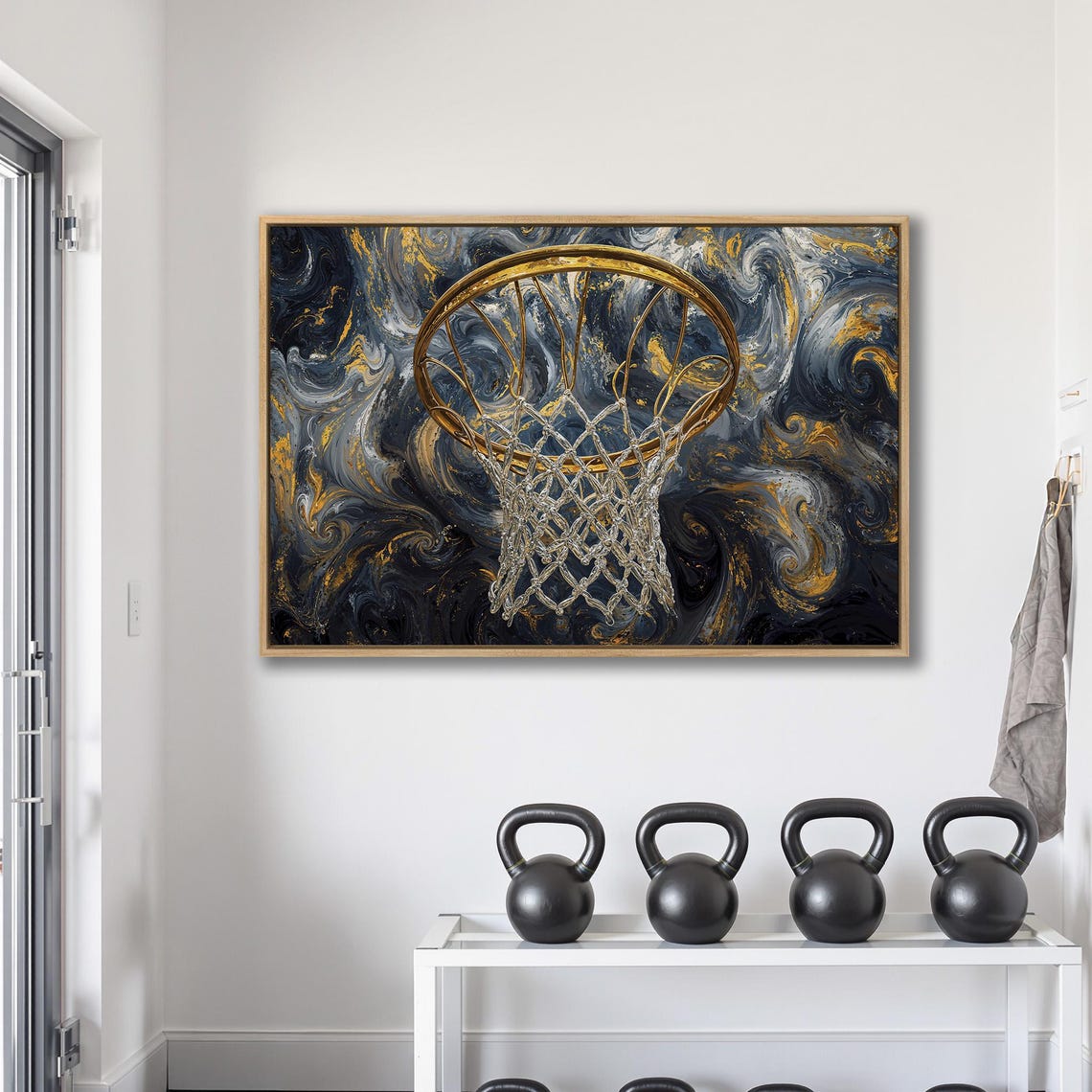 Golden Basketball Hoop on Black Marble Swirl Luxury Style Poster - Image 2