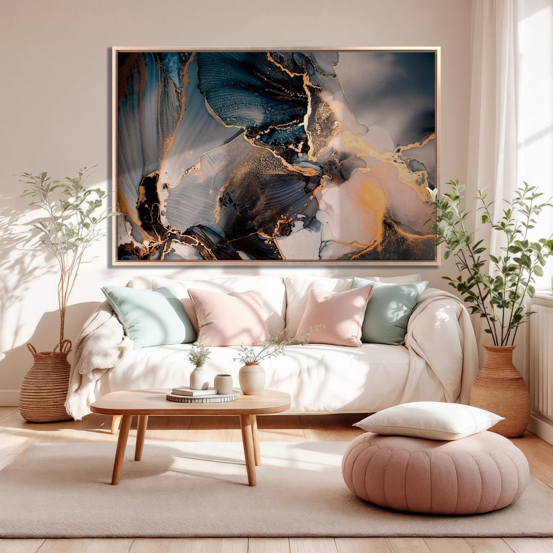 Dark Blue Marble Gold Vein Abstract Fluid Ink Painting Poster - Image 4