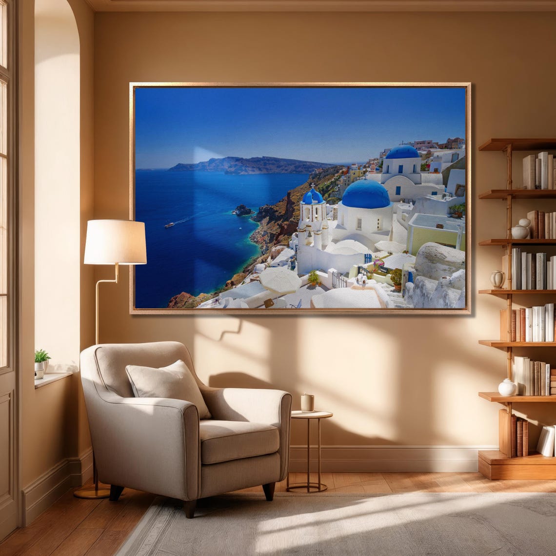 Santorini Blue Domes Aegean Sea Greece Island Travel Large Wall Art - Image 3