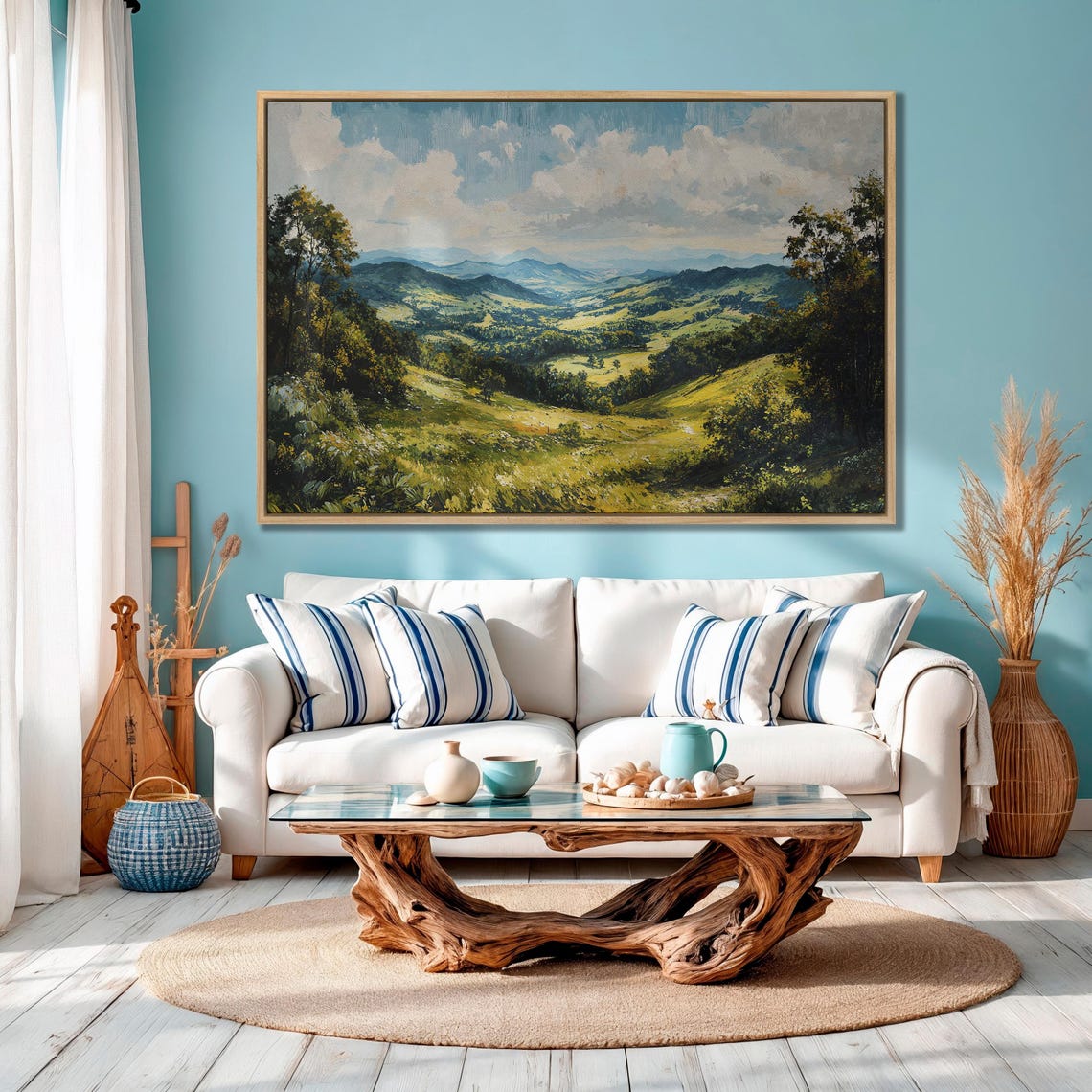 Green Valley Panorama With Layered Blue Mountain Ridges Poster - Image 4