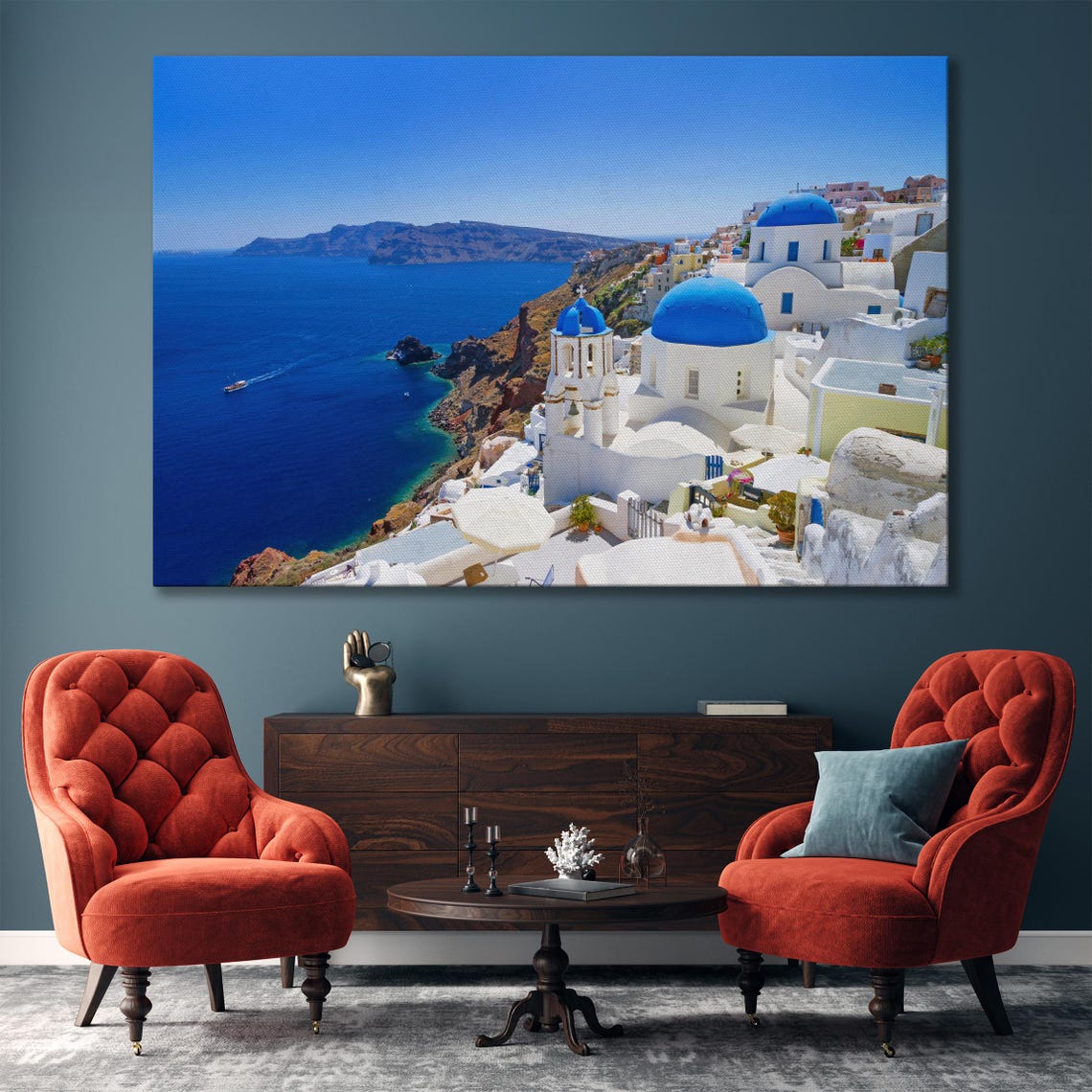 Santorini Blue Domes Aegean Sea Greece Island Travel Large Wall Art - Image 4