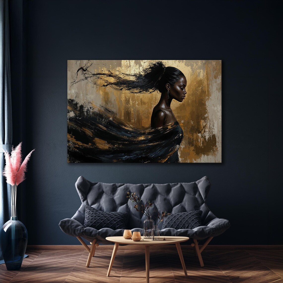 Sophisticated Woman Portrait Art Print, Black And Gold