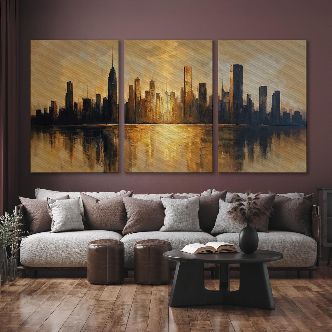 Golden Sunset City Skyline with Water Reflection Urban Art Poster - Image 6