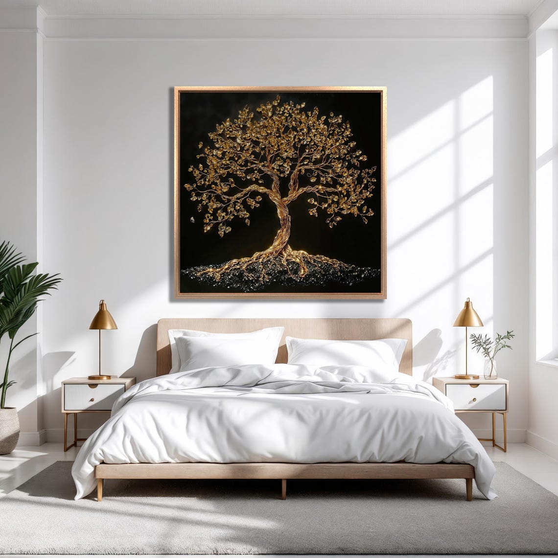 Gold Wire Tree Of Life With Roots On Black Background Poster - Image 4