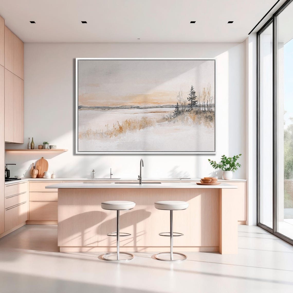 Minimalist Winter Lake In Blush Sunset Abstract Landscape Poster - Image 3