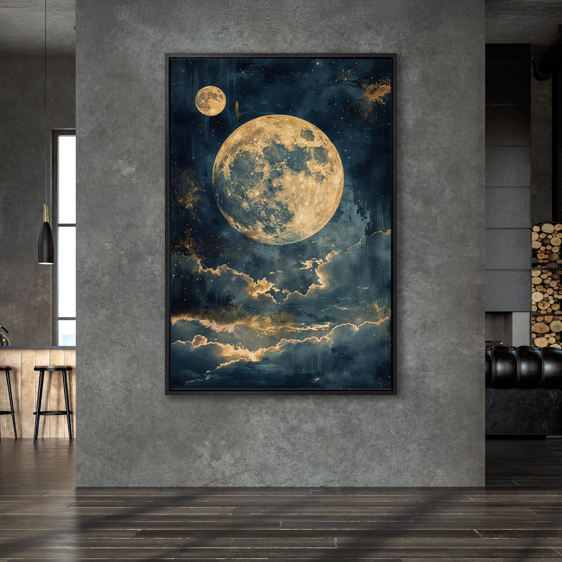 Golden Full Moon Rising Over Clouds In Starry Night Sky Poster - Image 5