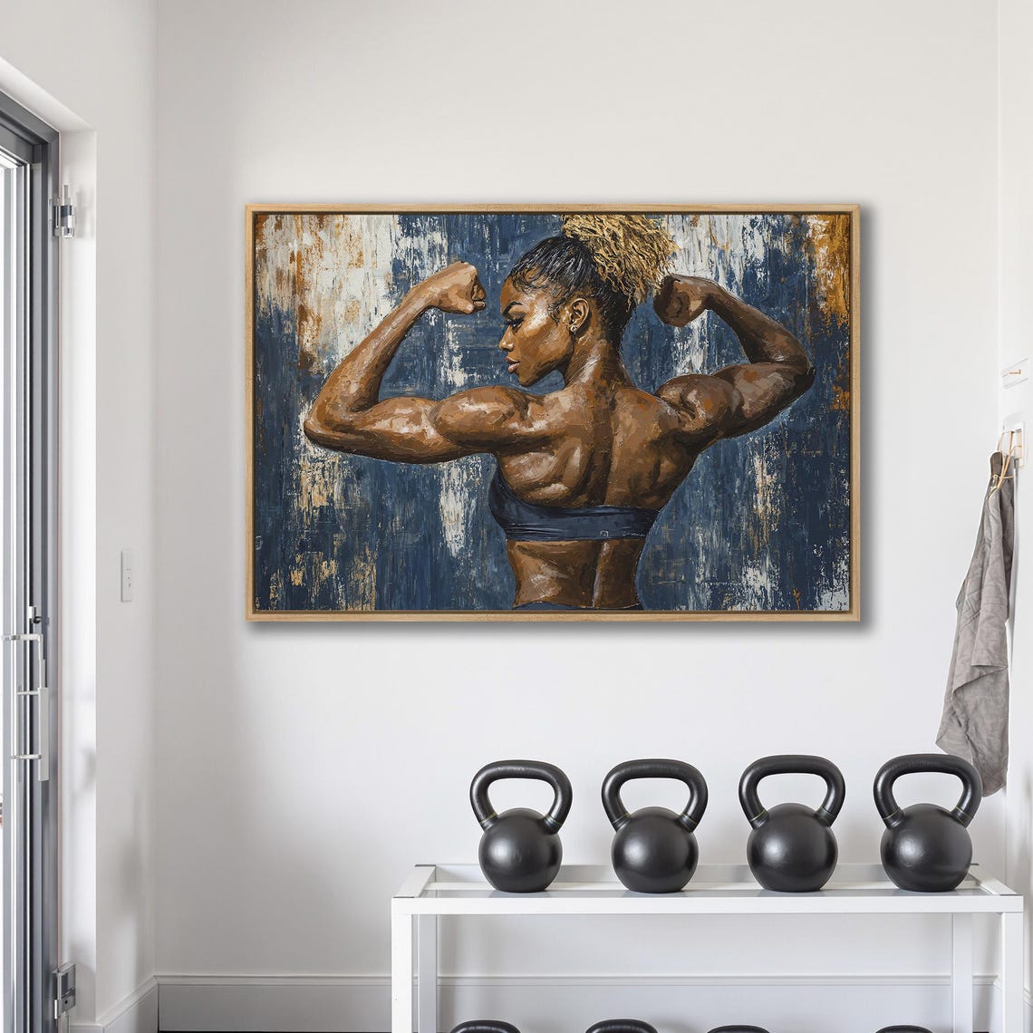 Strong Female Athlete Flexing Biceps Workout Motivation Poster - Image 2