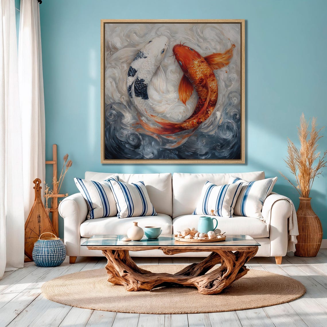 Two Koi Fish in Yin Yang Balance Swirling Water Harmony Art Poster - Image 3
