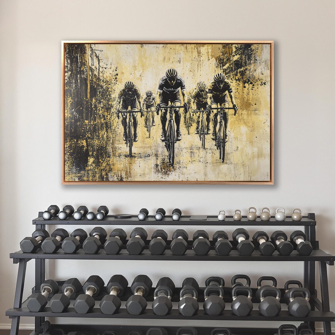 Sepia Cyclists Racing Head-On with Gold Grunge Texture Sports Poster - Image 4