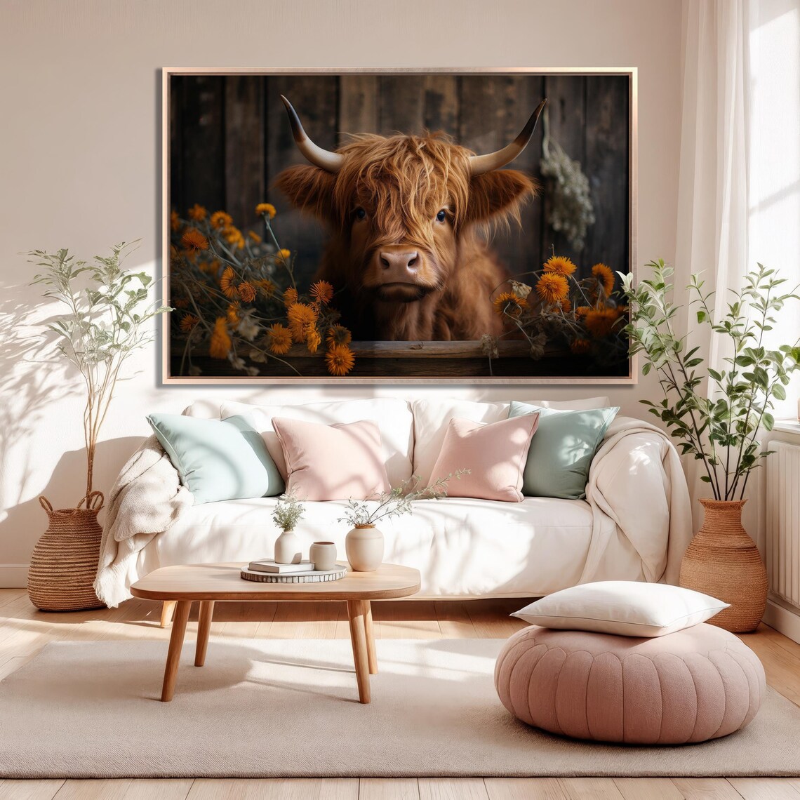Cute Calf Rustic Farmhouse Art Print, Highland Cow - Image 2