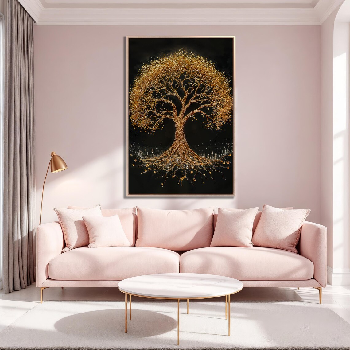 Golden Tree of Life with Crystal Roots on Black Elegant Art Poster - Image 2