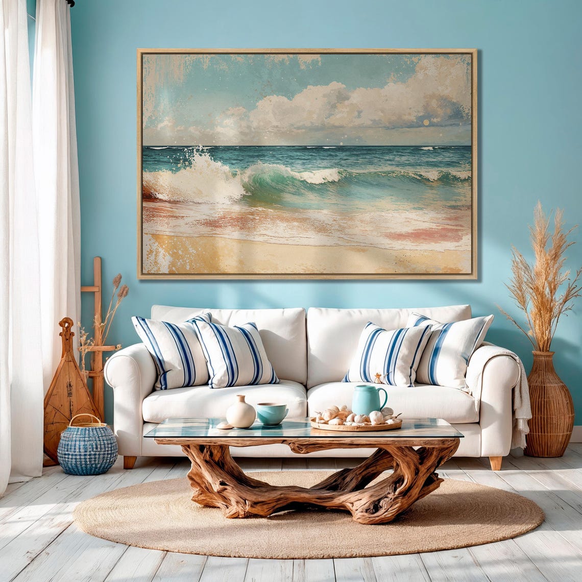 Turquoise Wave Breaking on Warm Sandy Beach Vintage Style Poster - Image 4
