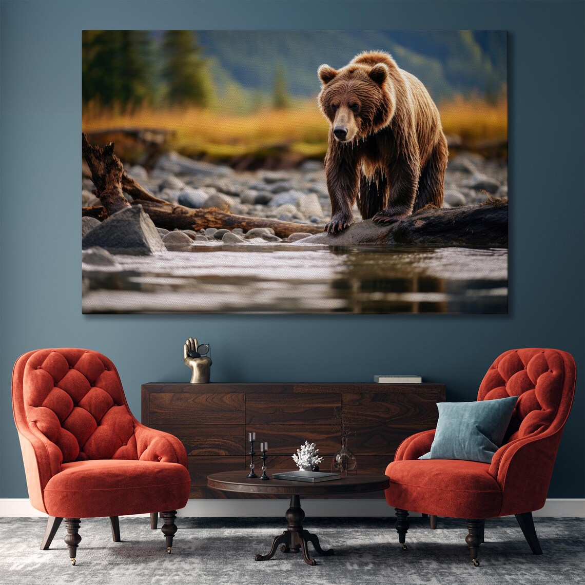 Brown Bear at Mountain River Wildlife Photography Nature Poster - Image 4