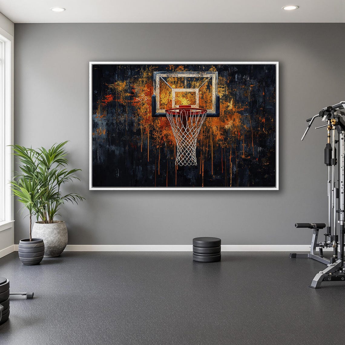 Orange Basketball Hoop With Backboard On Black Gold Grunge Poster - Image 5