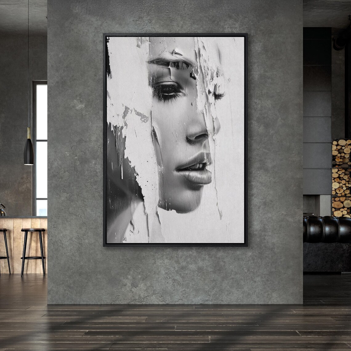 Abstract Woman Face Art Print, Black and White