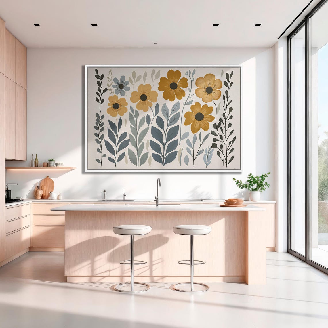 Mustard Cosmos Botanical Illustration Modern Floral Art Poster - Image 3