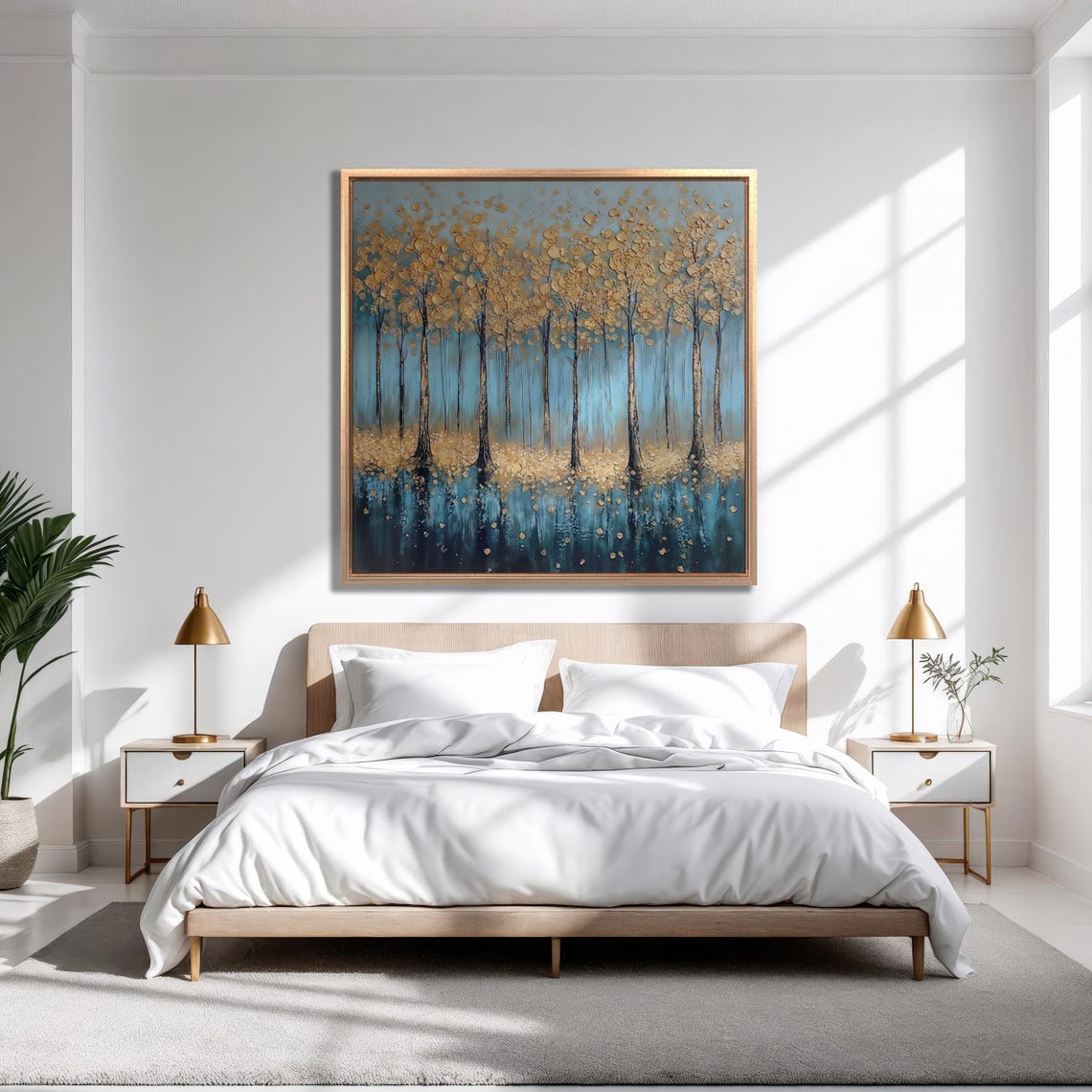 Teal And Gold Abstract Forest With Water Reflection Art Print - Image 5