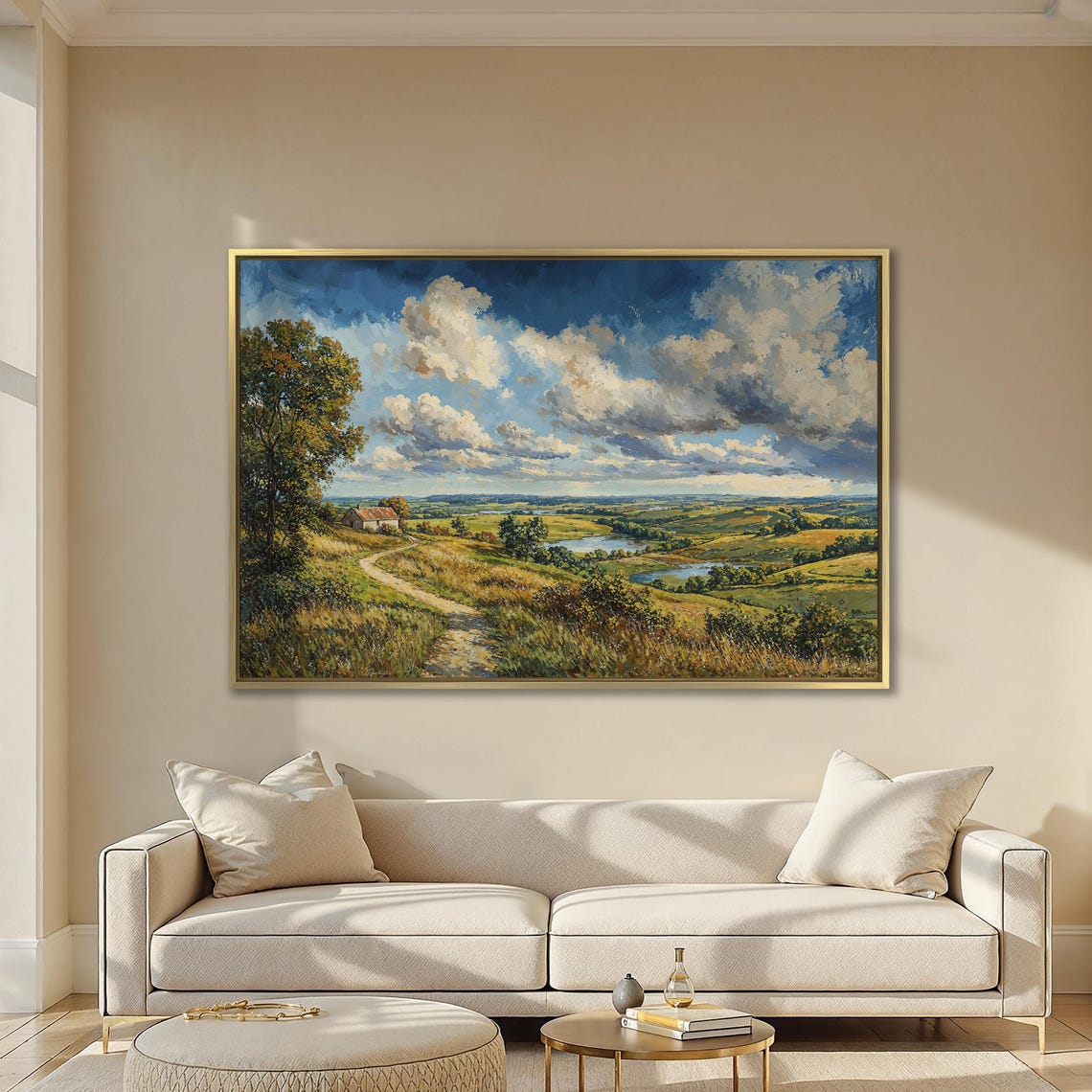 Hillside Cottage Path Overlooking Valley Lake Landscape Poster - Image 2