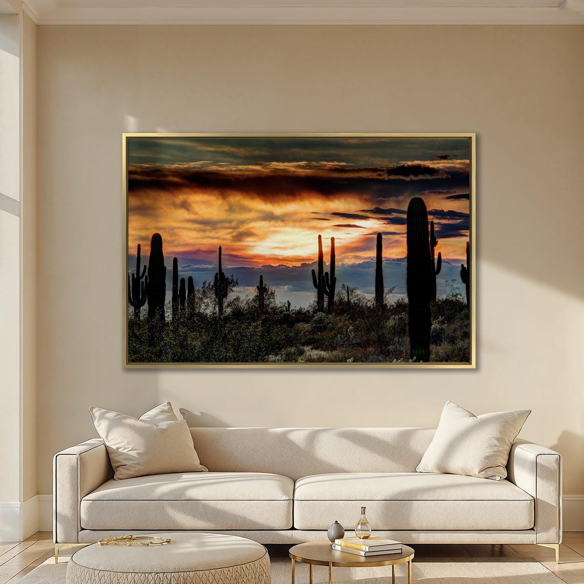 Sonoran Desert Saguaro Cactus Fiery Sunset Silhouette Large Wall Art - Image 5