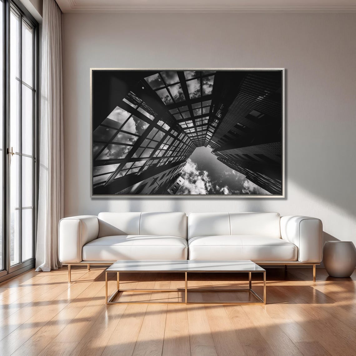 Black White Skyscrapers from Below Urban Architecture Photo Poster - Image 5