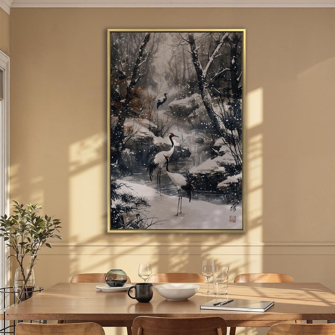 Red Crowned Cranes In Snowy Japanese Ink Painting Landscape Poster - Image 5
