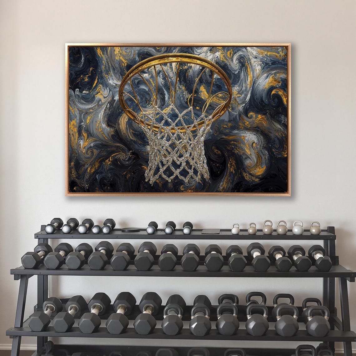 Golden Basketball Hoop on Black Marble Swirl Luxury Style Poster - Image 4