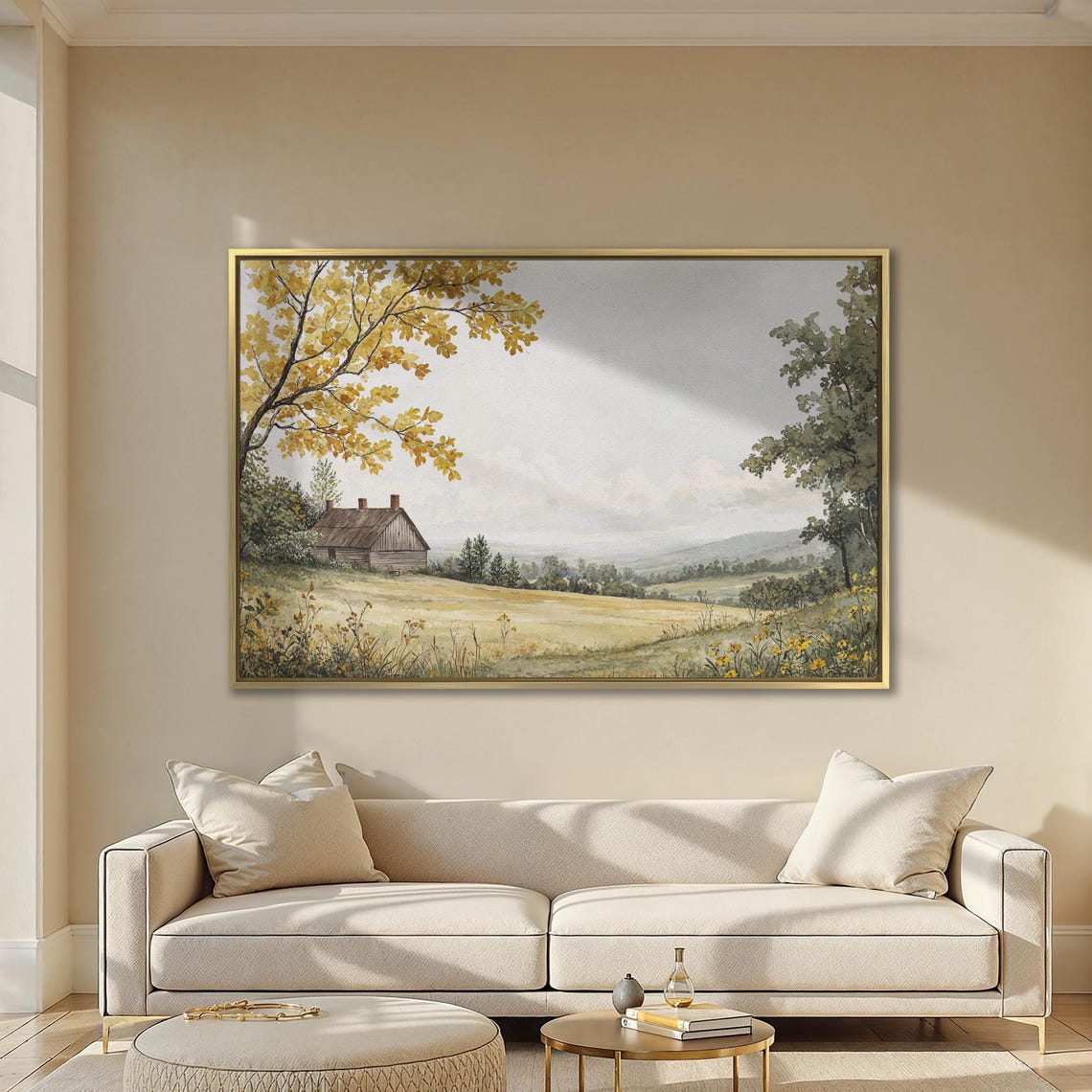 Rustic Barn On Golden Hillside Watercolor Countryside Poster - Image 2