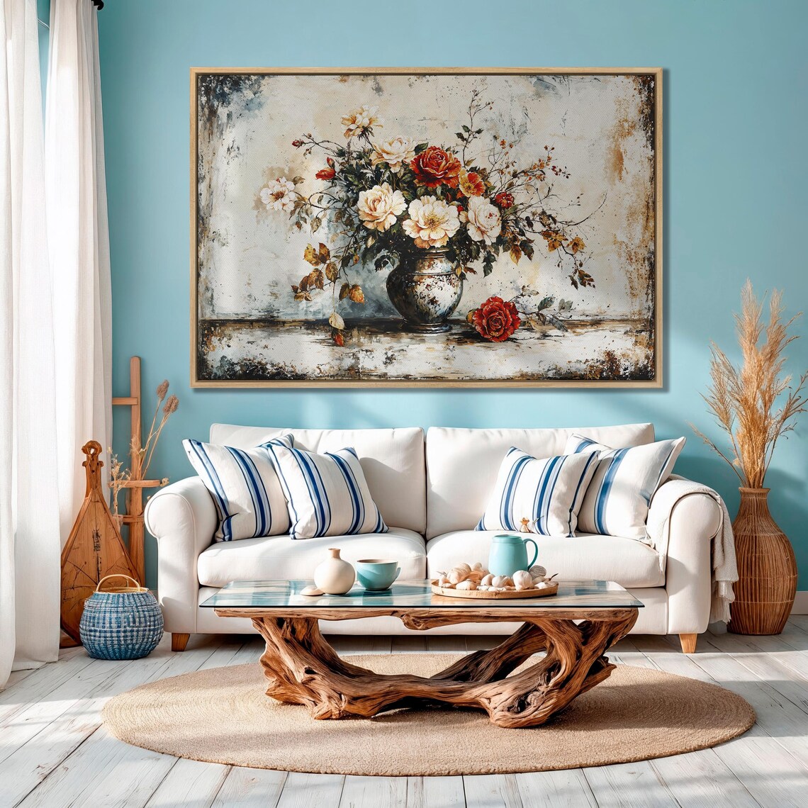 Cream And Red Roses In Vase Vintage Still Life Floral Poster - Image 4