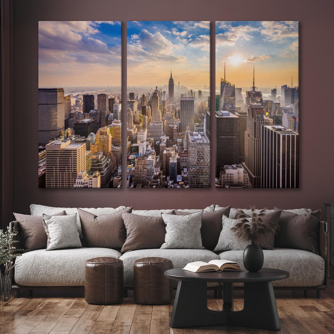 New York City Manhattan Skyline Golden Sunset Panoramic Large Wall Art - Image 6