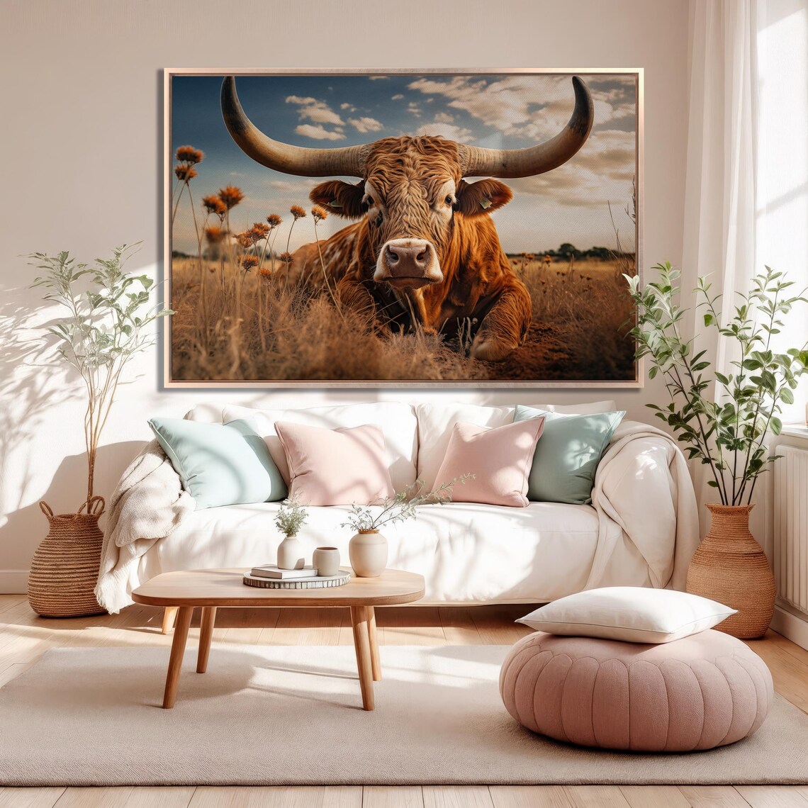 Texas Longhorn Cow Art Print, Rustic Farmhouse - Image 2