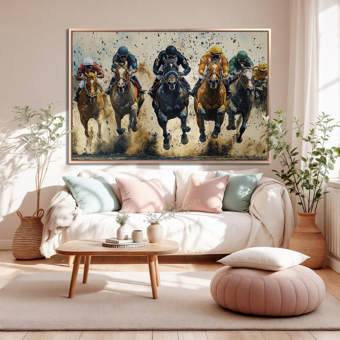 Horse Racing Jockeys Charging Head-On Action Painting Sports Poster - Image 5