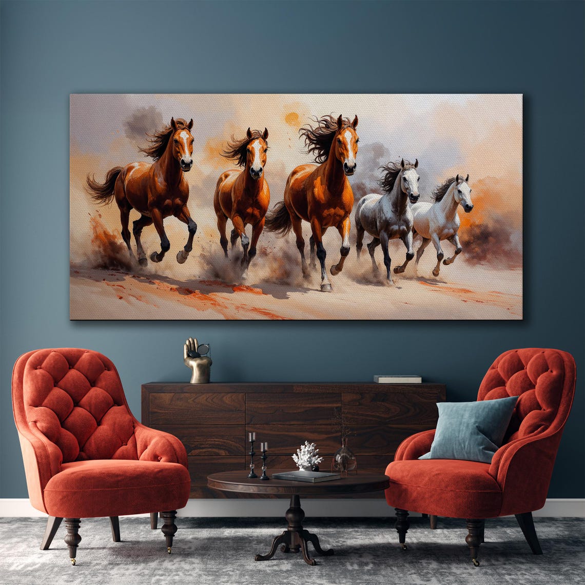 Running Wild Horses Watercolor Galloping Herd Equine Painting Poster - Image 4