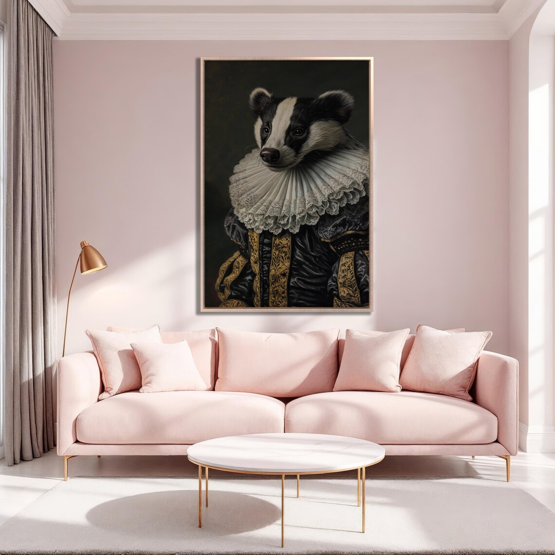 Badger in Elizabethan Ruff Aristocrat Animal Portrait Painting Poster - Image 2