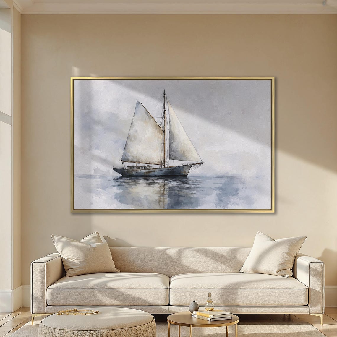 Sailing Ship On Calm Misty Waters Nautical Watercolor Poster - Image 2