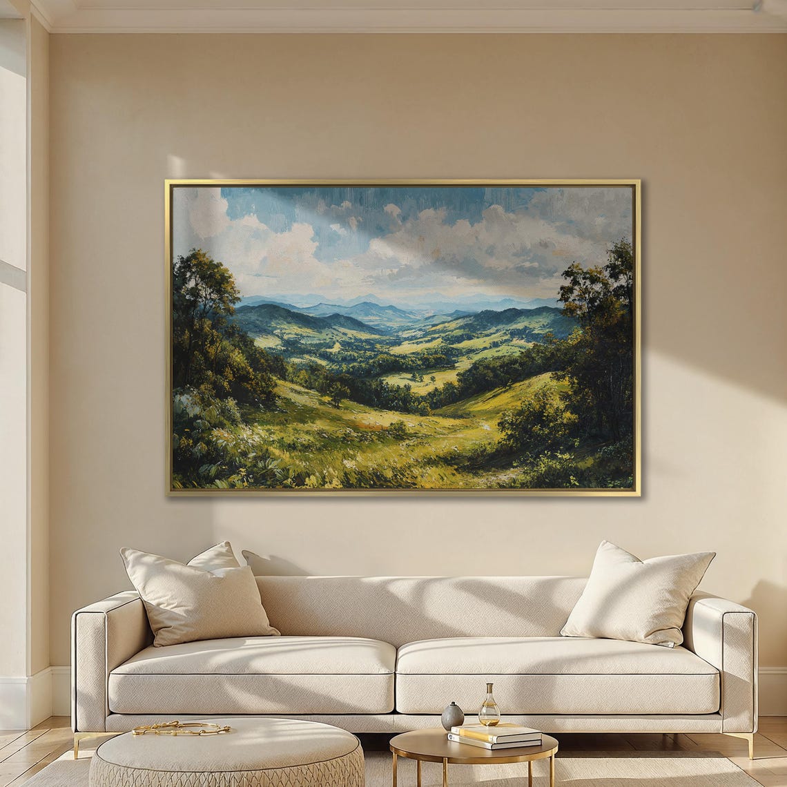 Green Valley Panorama With Layered Blue Mountain Ridges Poster - Image 2
